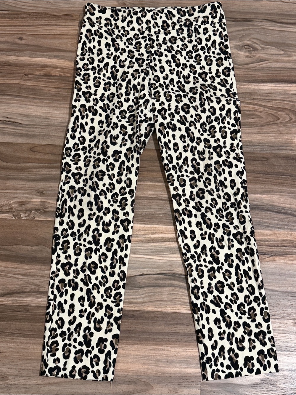 Krazy Larry High Rise Ankle Pants Women’s 6 Beige Brown Pull On Leopard Print